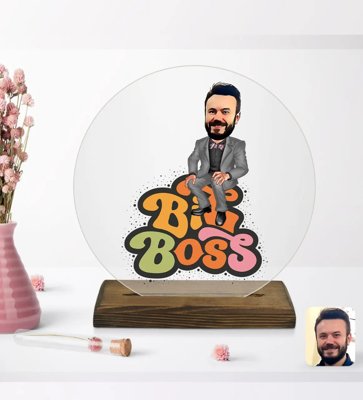 

Персонализированная Мужская круглая деревянная подставка с большим боссом
