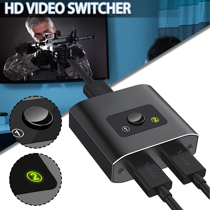 1pc 4K 2K hdmi-compatible Switch Bi-direction 2 Input 1 Output Audio Video Converter 1080P 3D HD Sources Manual Switch Button
