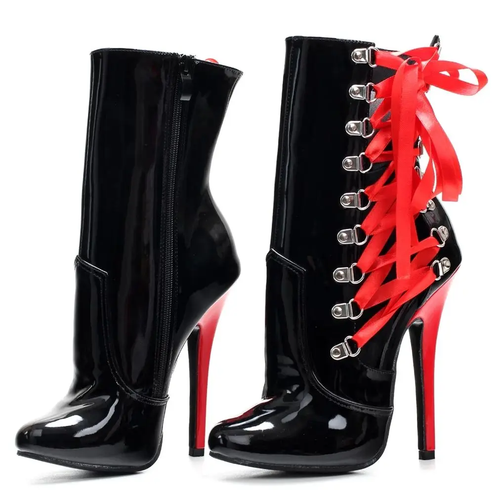JIALUOWEI 18cm Super High Heel Women Ankle Boots Side Cross-tied Pointed Toe Thin Heels Sexy Fetish Booties Shoes