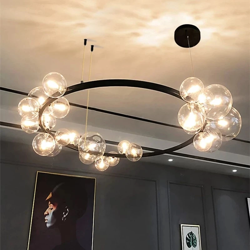 

110v 220v Modern Black Pendant Lights LED G9 Livingroom Dining Table Bar Clear Glass Ball Vintage Industrial Creative Hanglamp