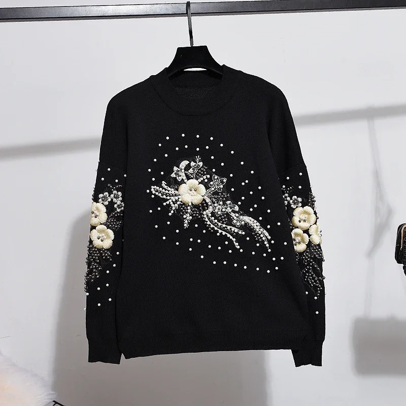 Новый осенний спортивный костюм женский вязаный свитер с цветочным принтом и