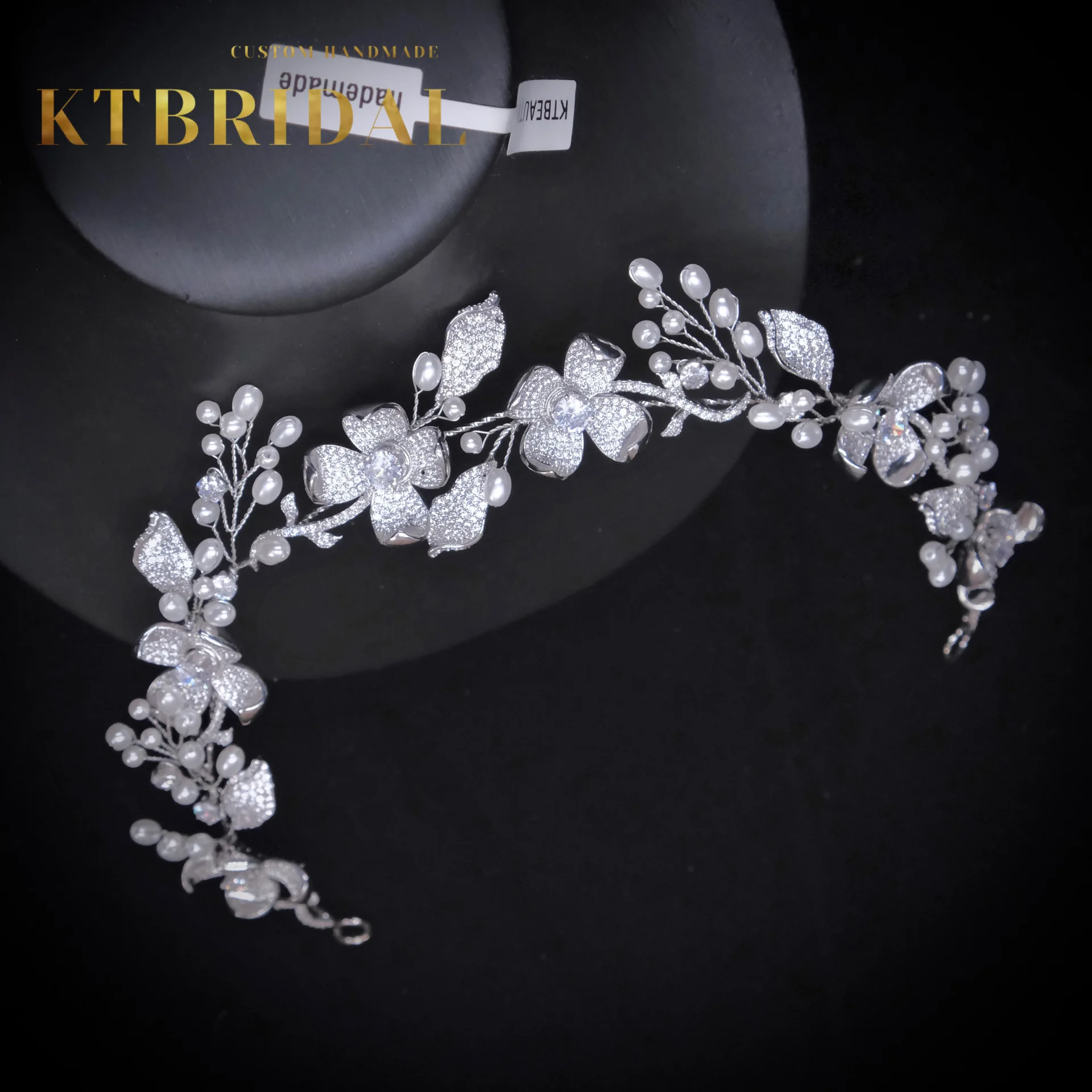 

Новинка KTBRIDAL тиара ручной работы свадебные головные уборы циркониевые жемчужные листья Модная бижутерия женский подарок свадебные аксессуары