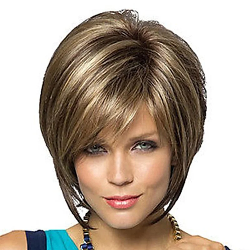 

JOY&BEAUTY Women Short Straigh Wigs Fashion Natural Blonde Brown Mixed Synthetic Hair Heat Resistant Hair Wig for Women