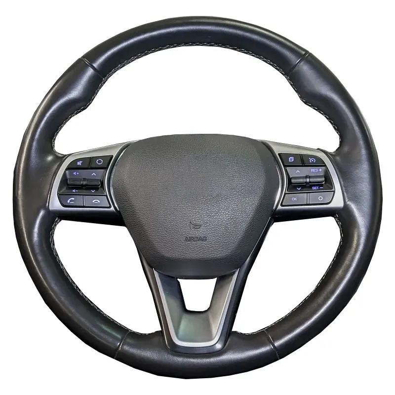 Фото Чехол на руль автомобиля с ручным шитьем для Hyundai grand i10 Sonata 2017-2020, индивидуальная накидка на руль из микрофибры, кожа №1