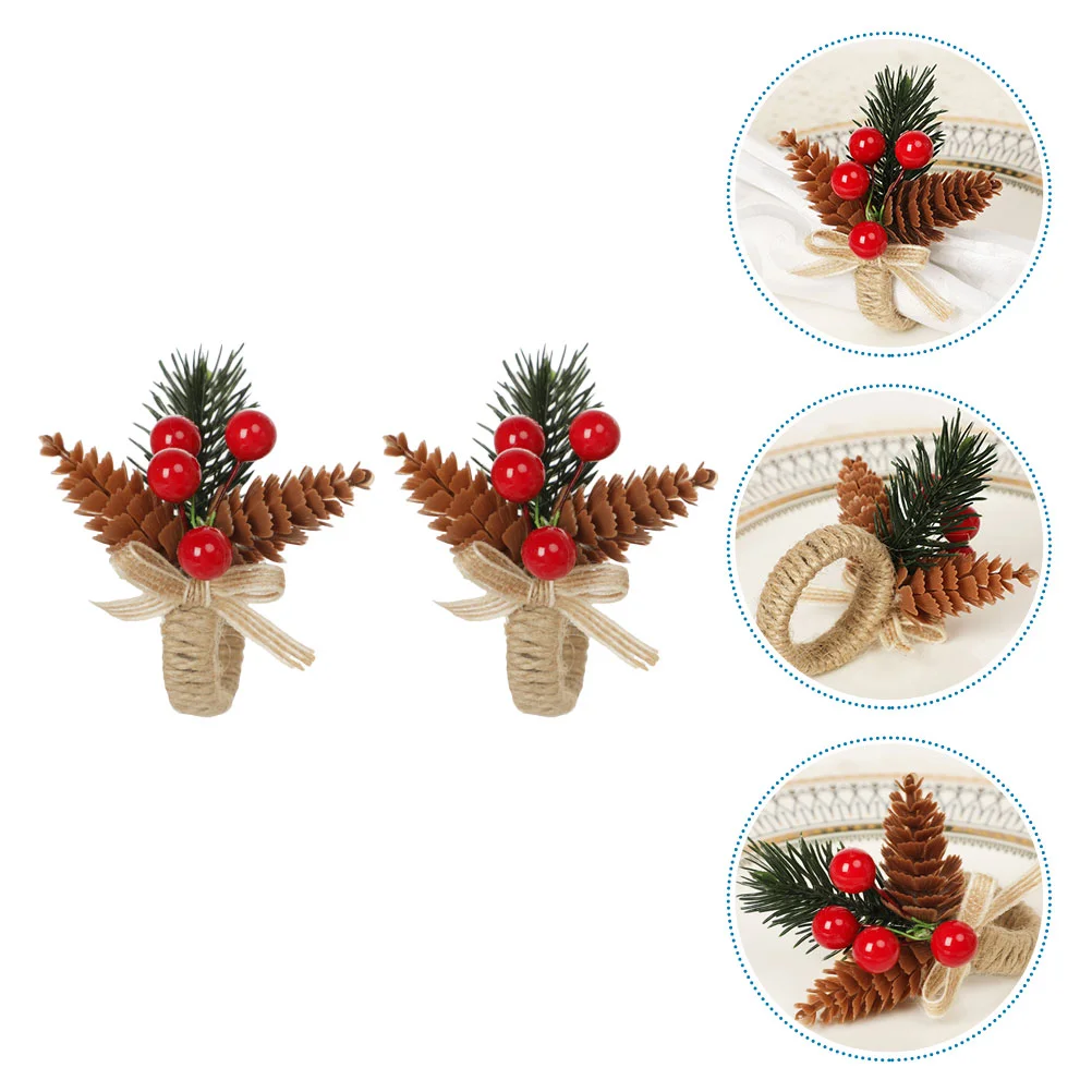 

Napkin Rings Ring Holder Berry Pinecone Decor Table Festival Buckle Christmas Red Rustic Holiday Linen Farmhouse Leaf Wedding