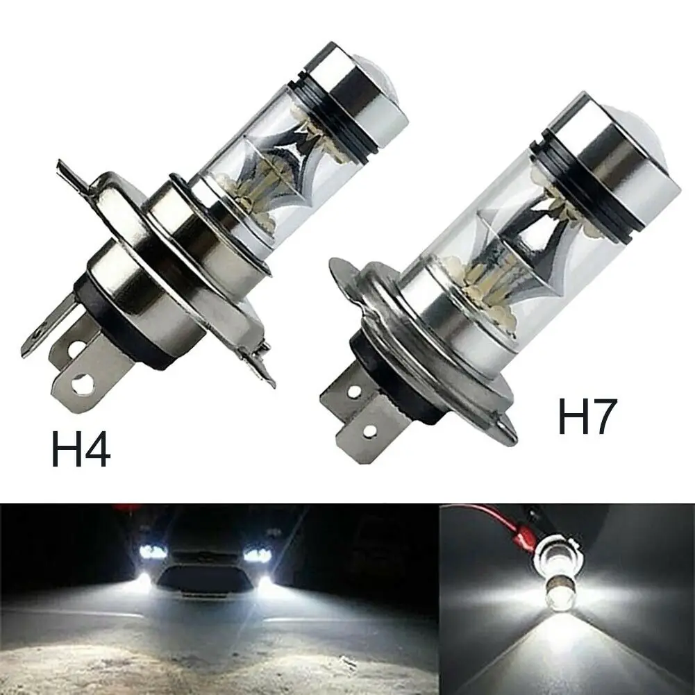 

100W H4 H7 Super Bright 20Smd Led Car Daytime Running Driving Fog Light Lamp 6000K Auto Driving Headlight High Low Beam Bulbs