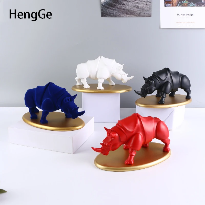 

Nordic Geometric Rhino Home Resin Embellishments Creativity Animal Figurine Decor Art Crafts Living Room Decoration Accessories
