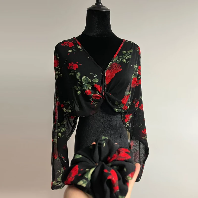 Новый женский летний халат для латинских танцев сетчатая блузка взрослых