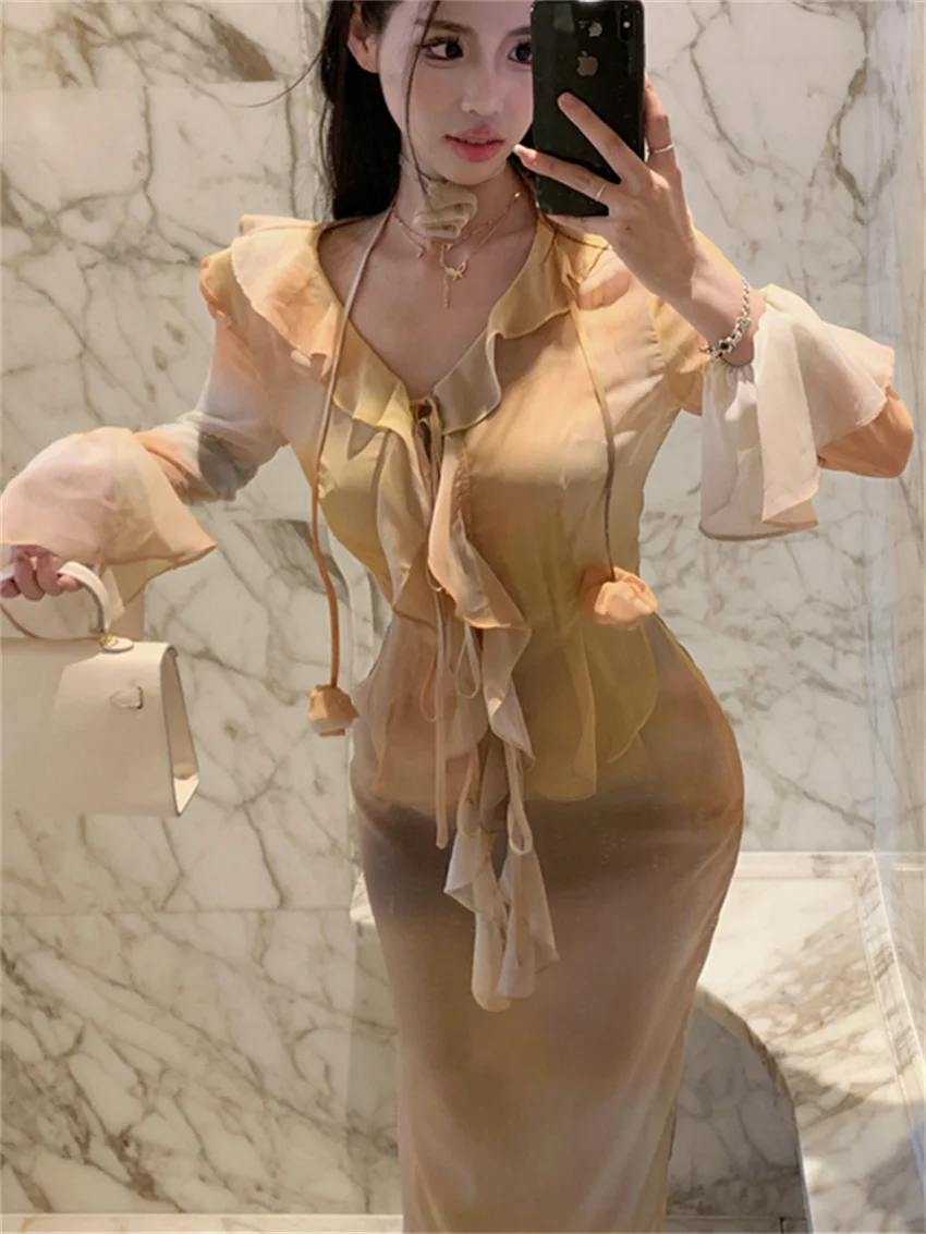 Женские шикарные пикантные костюмы PLAMTEE S-M с оборками Осенние мягкие