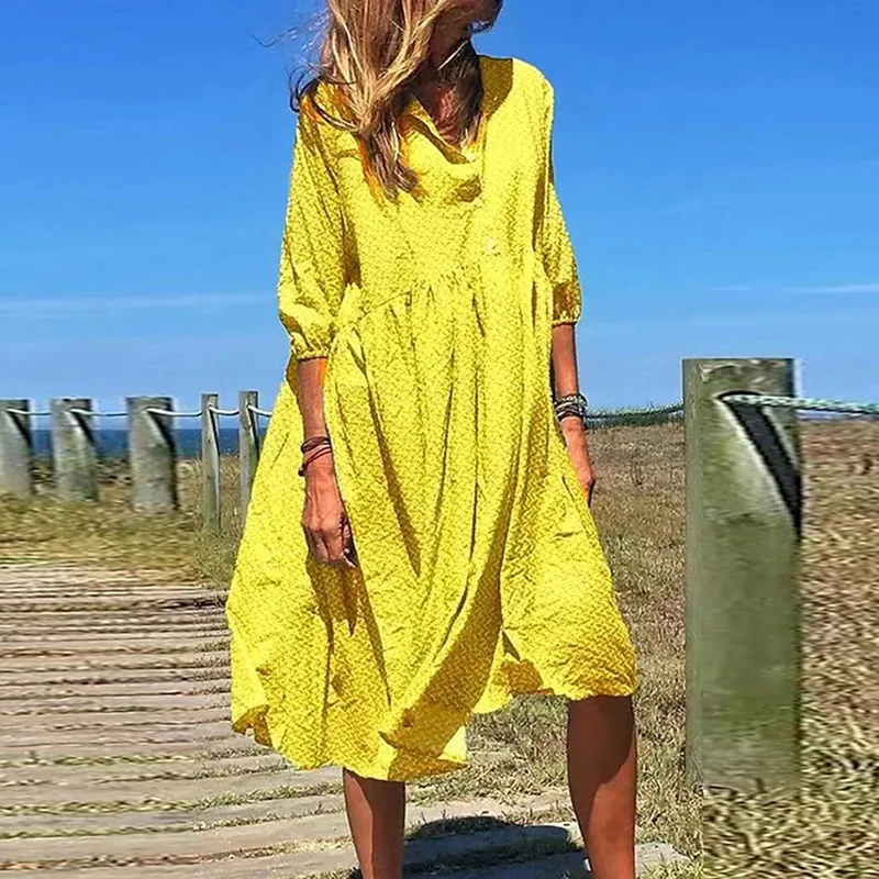 

Элегантные однотонные женские пляжные платья с рукавом до локтя 2023, повседневное летнее платье для отпуска, модное женское плиссированное платье средней длины с V-образным вырезом, платья