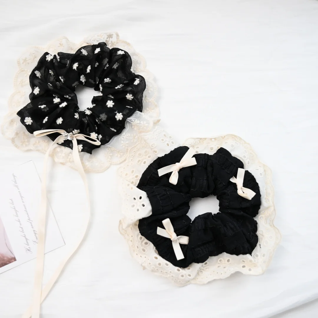 Кружевные резинки для волос черные с бантами французская мода девочек женщин