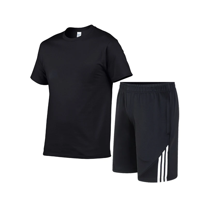 

Summer Breathable Casual Men T shirt Running Tracksuit Set+Striped Solid Color Sports Jogging Men's Harajuku Wide-Leg Shorts New