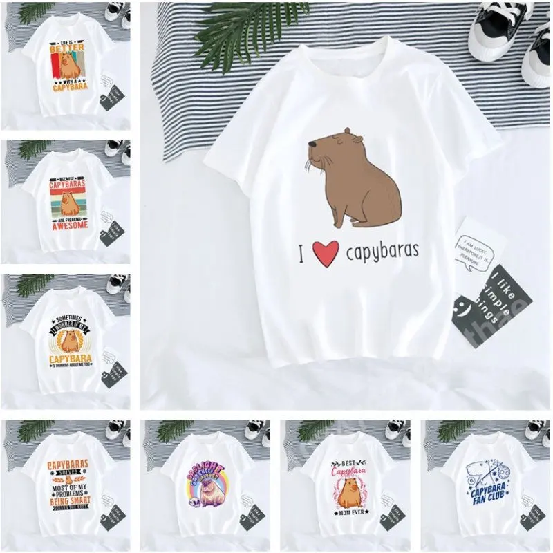 

Cute Capybara Graphic T-Shirts Women Clothes Summer Letter Tshirt Flower Ladies Fashion Casual Clothing Short Sleeve Tee Y2k Top