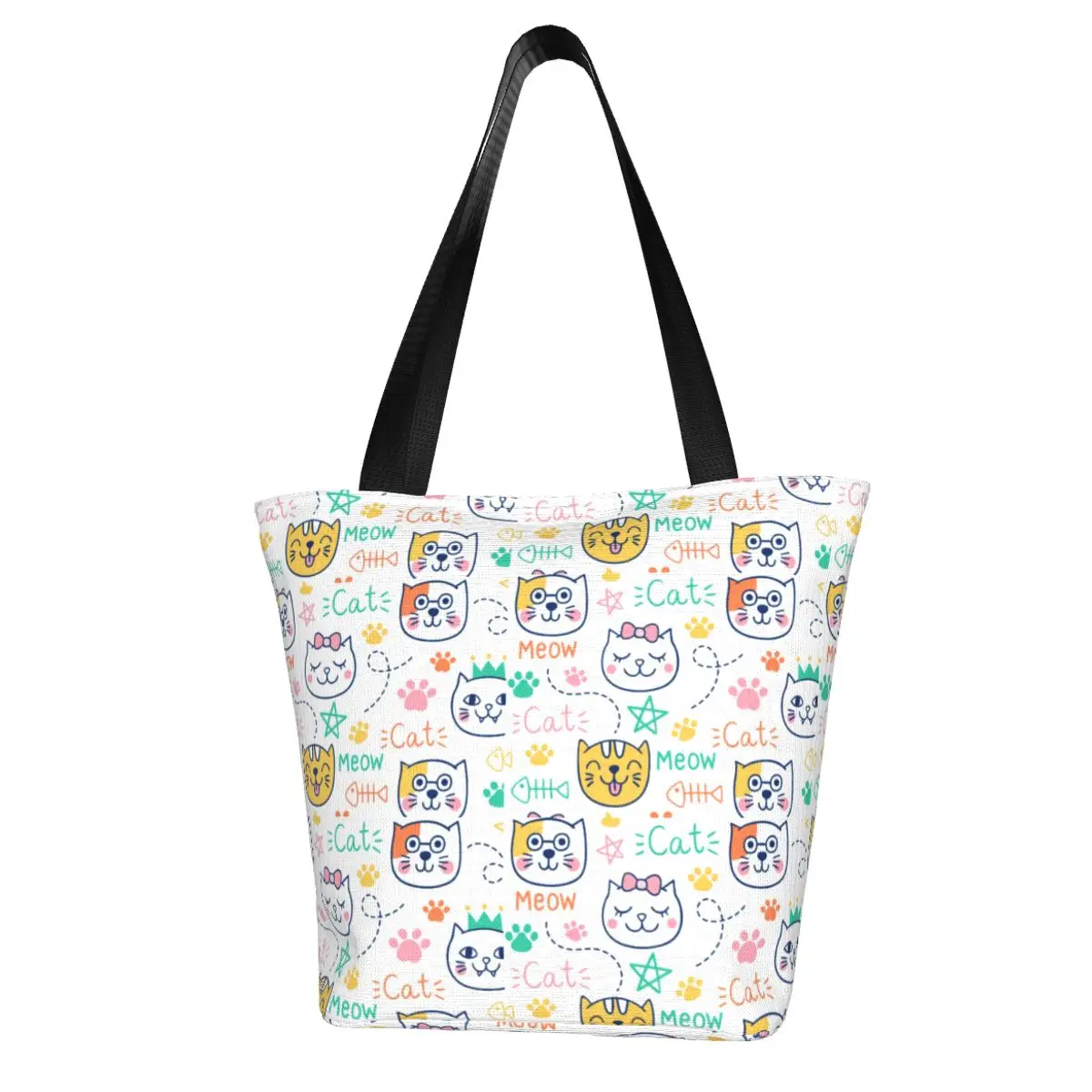

Женская сумка-шоппер с принтом в виде котов и мордочек из полиэстера