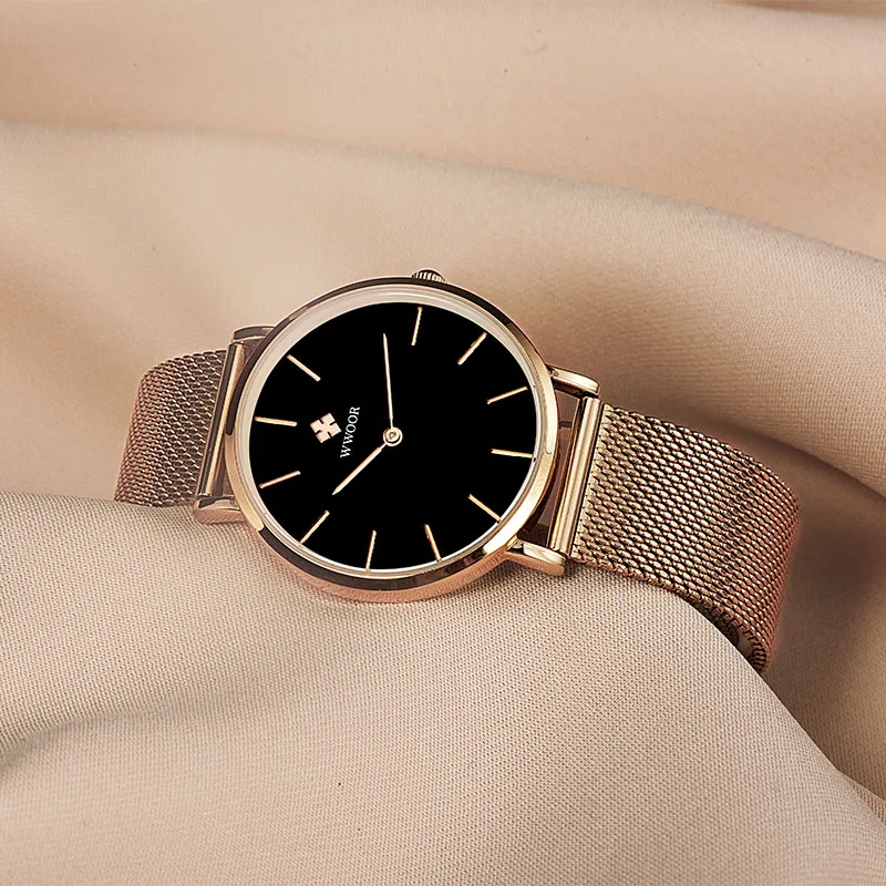 Модные женские часы WWOOR элитные брендовые водостойкий ремешок из нержавеющей