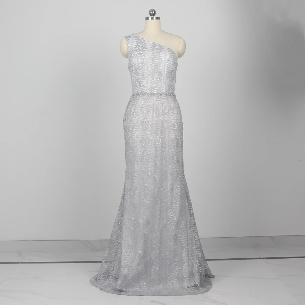 

New arrival Evening Dresses Lace One-Shoulder Mermaid Floor-length Gray Simple Plus Size Zipper 2022 Women Dress for Party E912