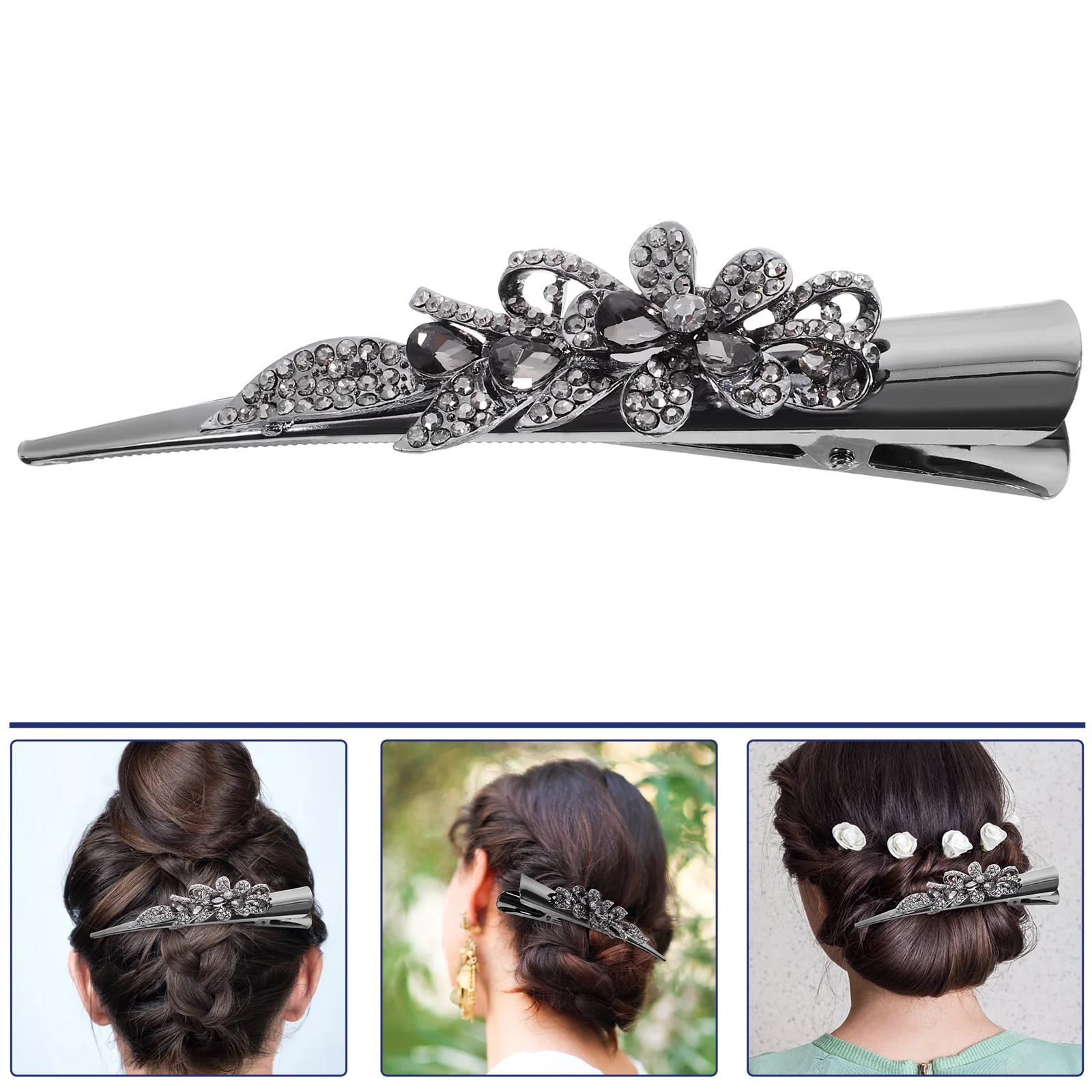 

Hair Pins Decorative Clip Women Accessories Girl Rhinestone Duckbilled Vintage Miss