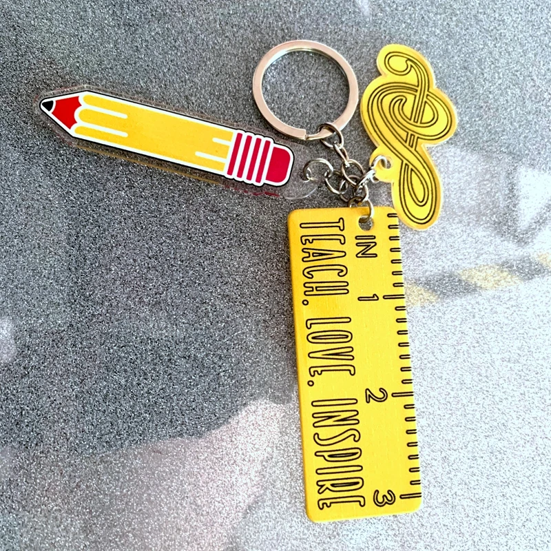 

2023 new stock a+teacher mini ruler keychain inches bulk Made to Teacher love inspire krychain keychain music keychain