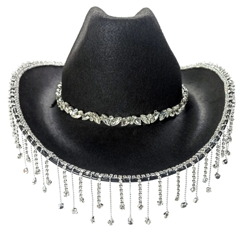 

Black Cowgirl Hats Rave Cow Girl Hat Adult Size Fringe Cowboy Hat