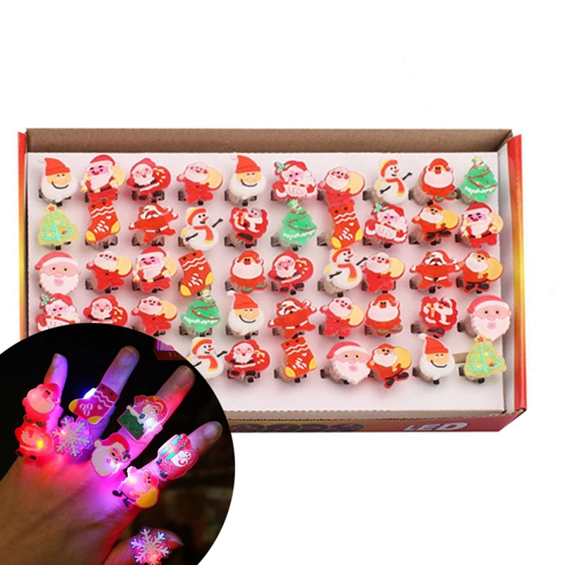 

5PCS LED Luminous Toys Finger Ring Brooch Kid Christmas Gifts Xmas Present Souvenir Giveaways Children New Year Party Favor Gift