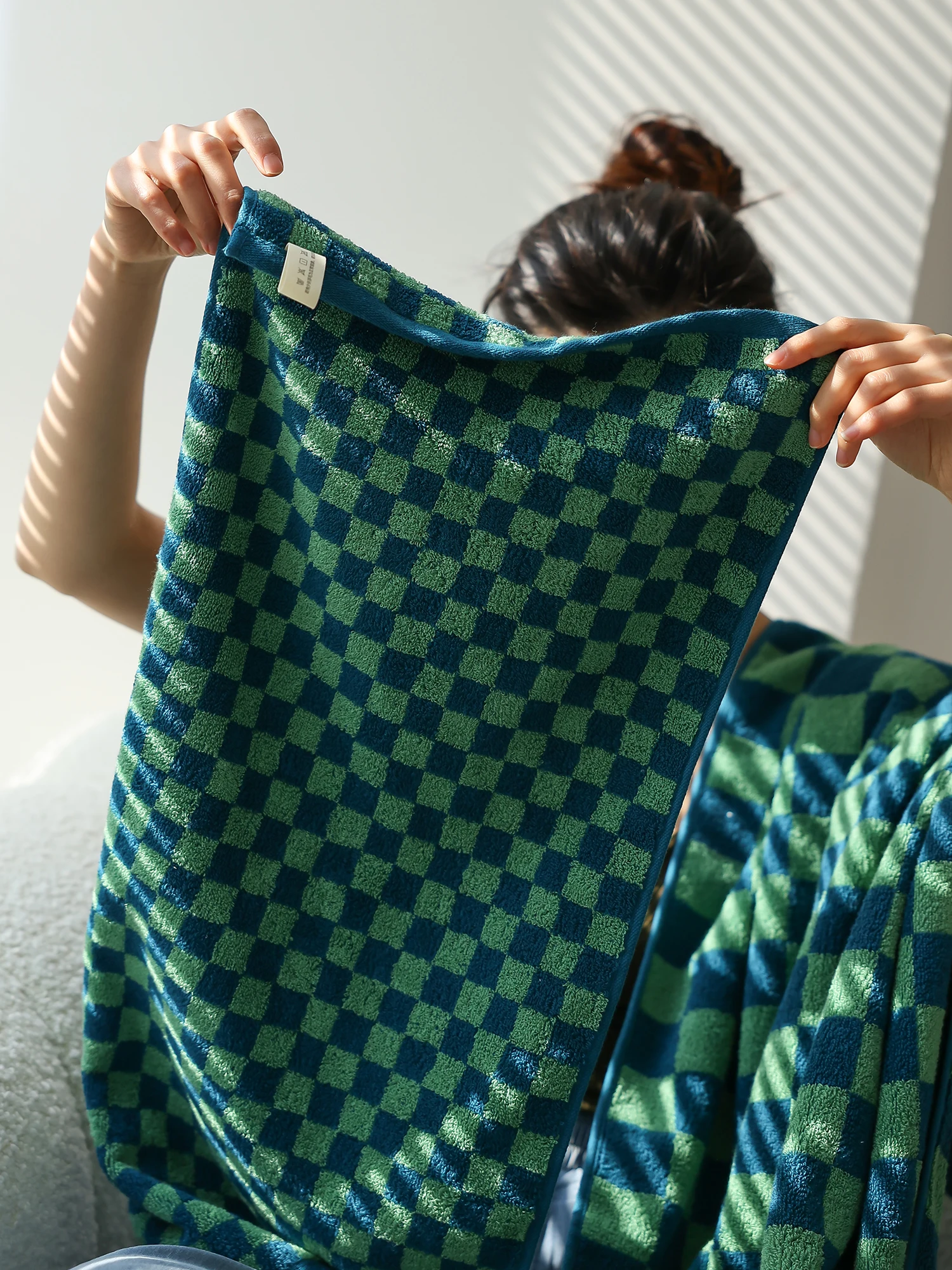 

Retro Checkerboard Plaid towel bath towel set, Cotton Skin-Friendly Towel Plaid Face Bath Towels Soft for Home & Hotel Supplies