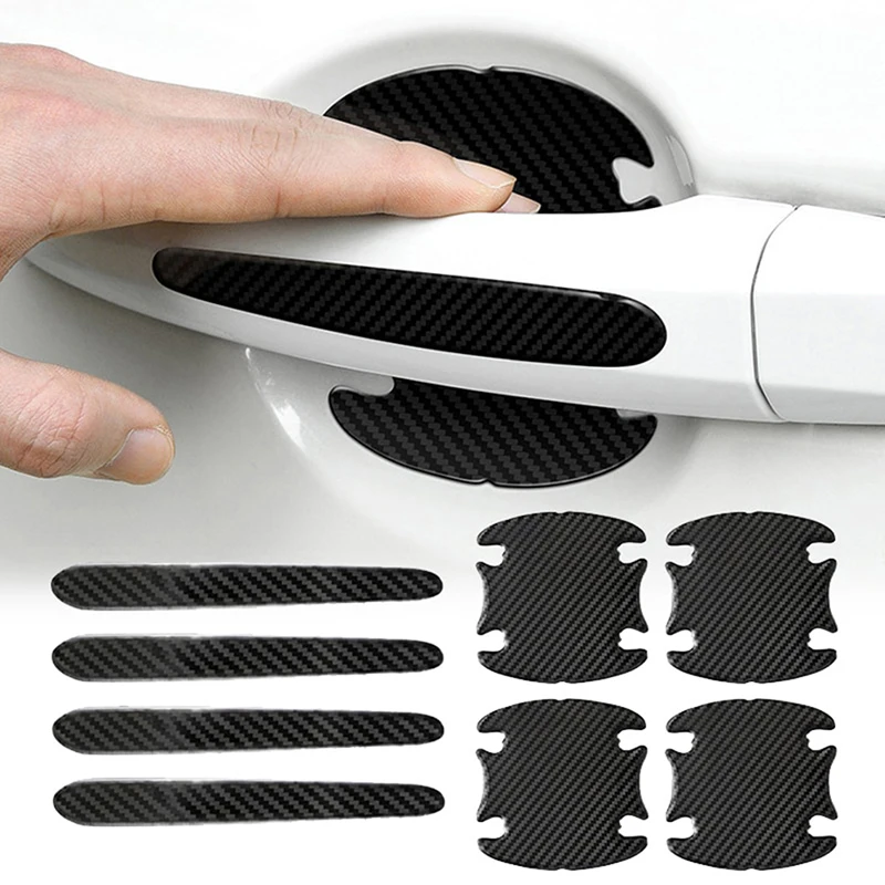 

4/8PCS Car Door Handle Bowl Scratch Protector Carbon Fiber Stickers Rearview Mirror Protection Strip For Car Auto Accessories