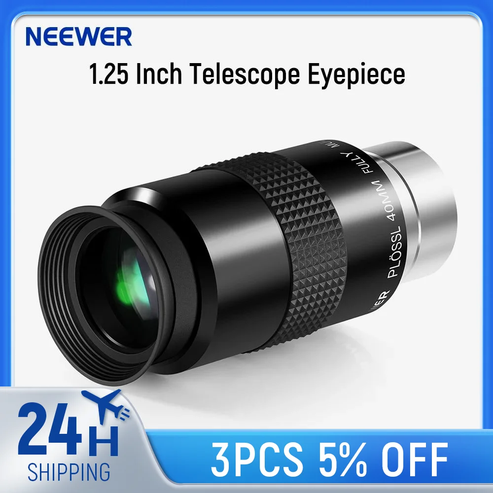Фото Окуляр для телескопа NEEWER 1,25 дюйма, видимый широкоугольный объектив 48 градусов с фокусным расстоянием 40 мм №1
