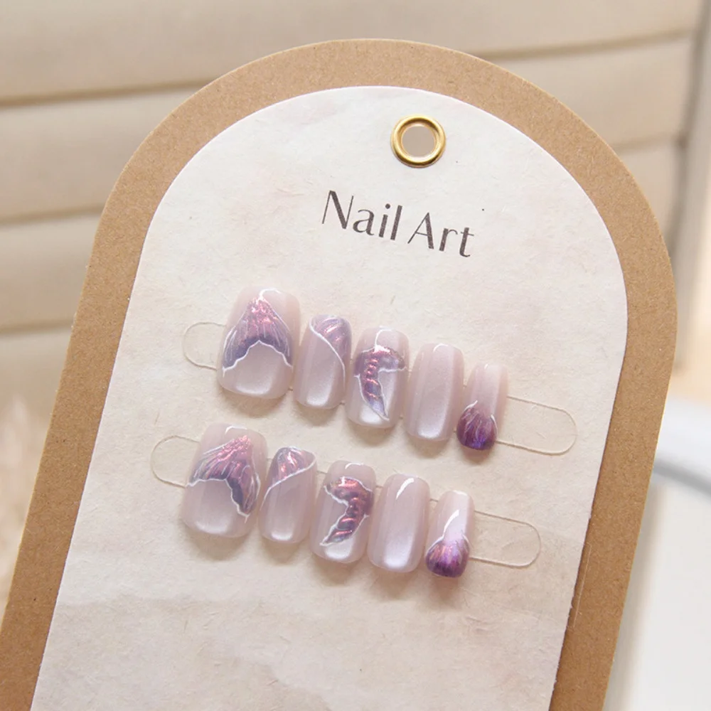 10 носимых вручную накладок для ногтей фиолетовые съемные накладки русалка