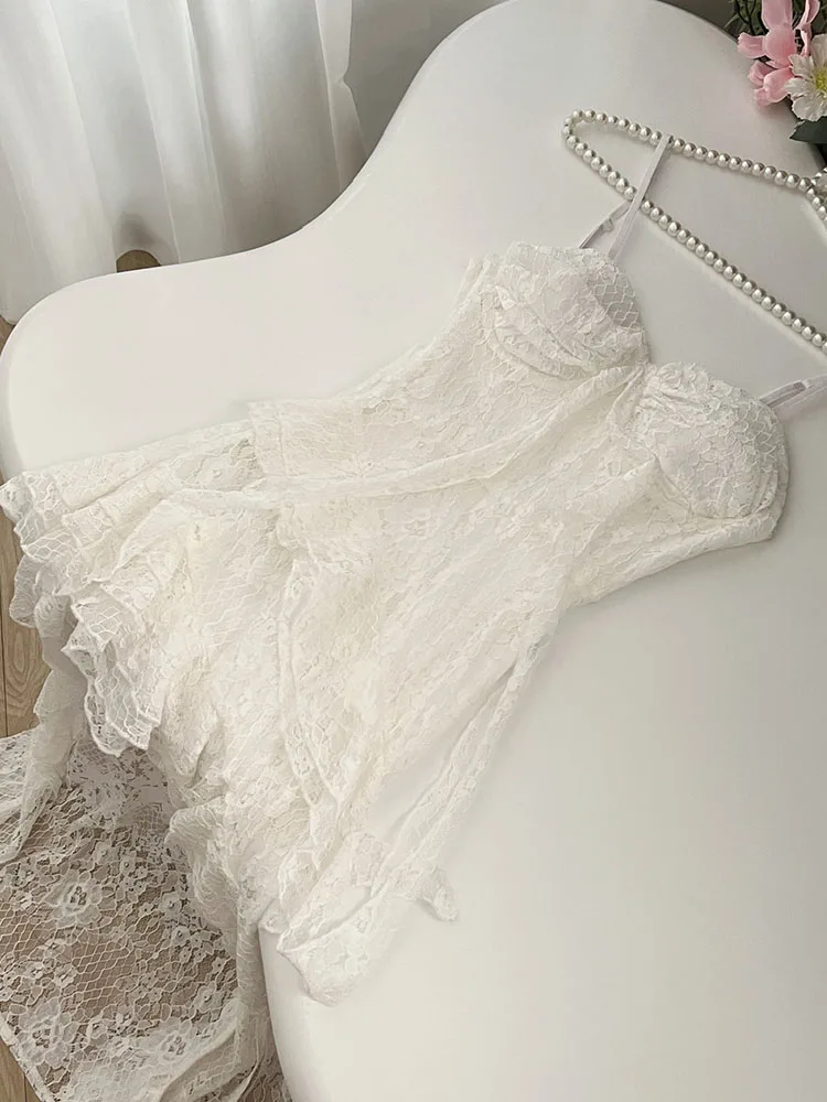 Летнее кружевное мини-платье с балетным сердечником женские вечерние