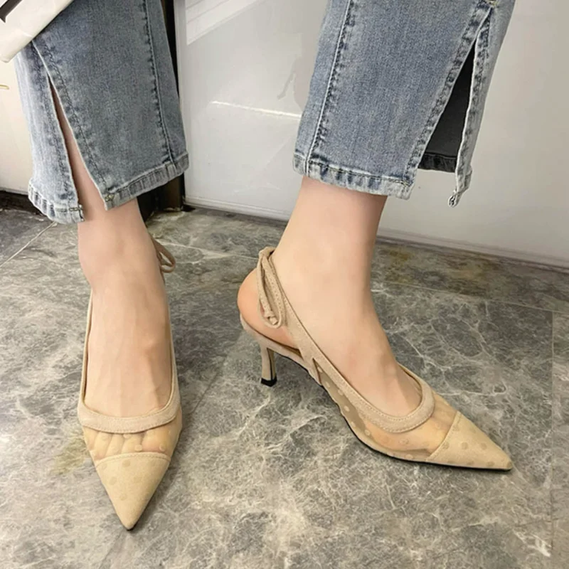 

Baotou Houkong High-heeled Sandals 2022 Summer New Temperament Celebrity Style Sexy Mesh Shallow Mouth Women's Shoes