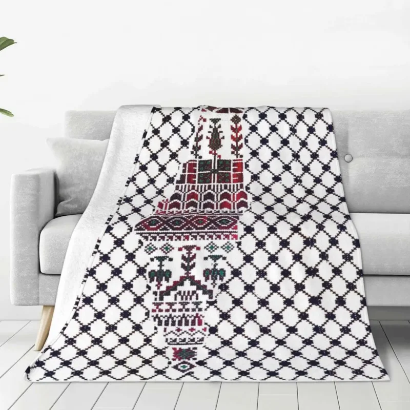 

Palestine Palestinian Knitted Blanket Traditional Tatreez Wool Throw Blankets Bedding Couch Decoration Lightweight Bedspreads