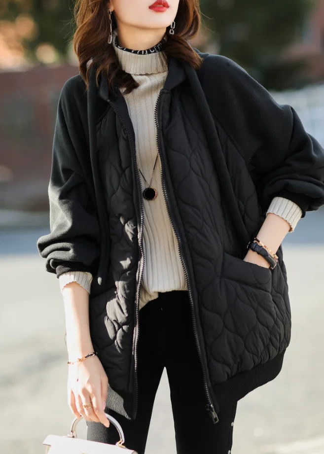 KoHuiJoo Winter Jackets 2022 Plus Size Women Clothing Hooded Patchwork Thick Coffee Black Cotton Padded Jacket Casual Loose Coat