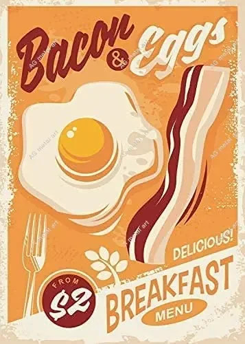

Shorping Nobrand Bacon & Eggs Vintage Metal Sign, Retro Wall Plaque, Breakfast, American Diner posters 8x12 In