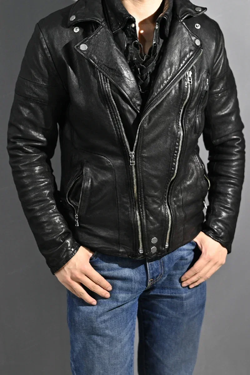 Мужская винтажная моющаяся куртка из натуральной овчины