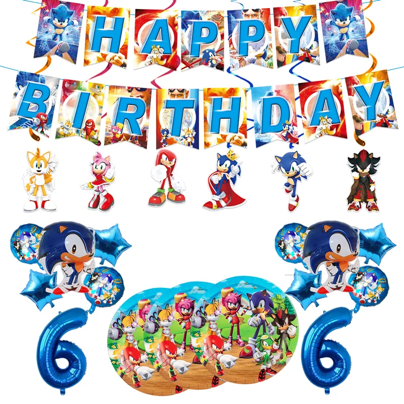 

Cartoon SonicTheme Kids Boys Birthday Party Supplies Disposable Tableware Paper Plate Balloons Set Baby Shower Party Decoration