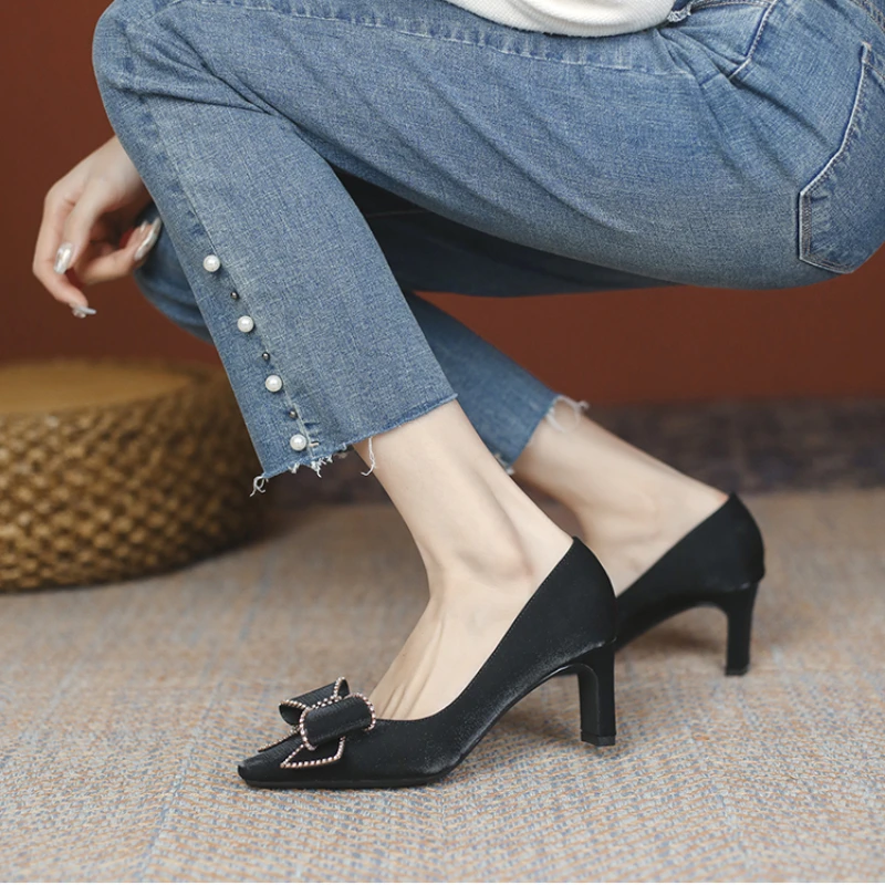 New Women's Shoes Spring Summer High Heels Luxury 2023 Trend Black High Heels Elegant Sandals Rhinestones