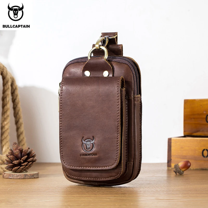 BULLCAPTAIN first layer cowhide men's wear-resistant multi-functional wear belt mobile phone pockets flip magnetic buckle bag