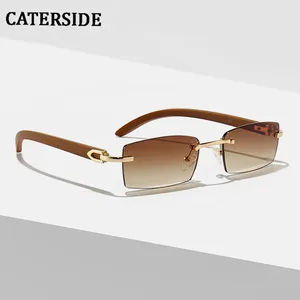 CATERSIDE New Punk Rimless Rectangle Sunglasses Men 2021 Fashion Vintage Trendy Small Frame Sun Glas