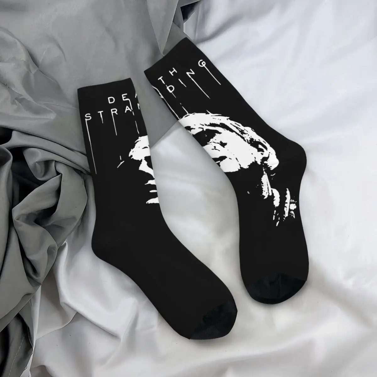 

Happy Funny Male Men Socks Casual Half Face Death Art Stranding Game Sock Kojima Women Sock Spring Summer Autumn Winter