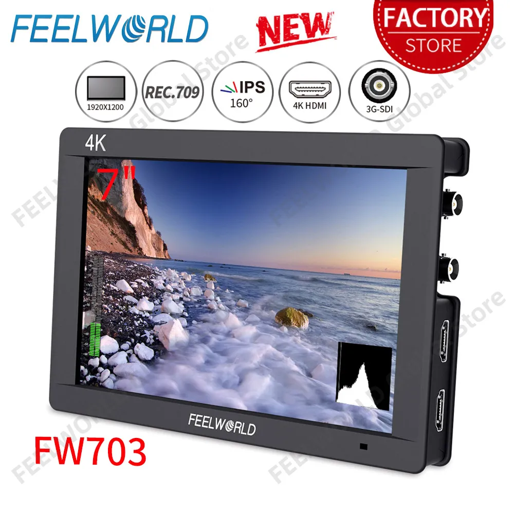 

FEELWORLD FW703 Full HD 1920x1200 IPS 7 Inch 3G SDI 4K HDMI Camera Field Monitor LCD Monitor Display for DSLR Cameras Stabilizer