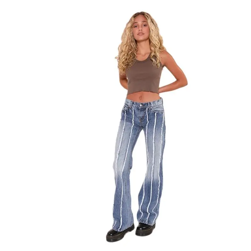 

New Micro La Women'S Jeans Pot Raw Edge Stretch Denim Pants Ladies Flared Ragged Elastic Casual Trousers