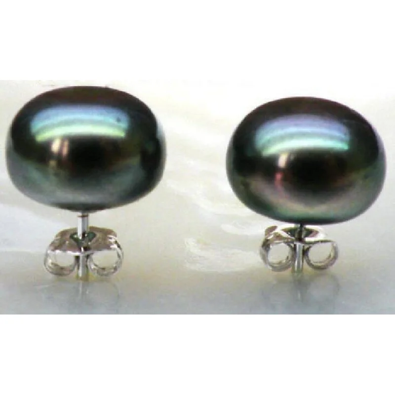 

chaming AAA 10-11mm peacock black bread shape south sea pearl earring white gol 925silver