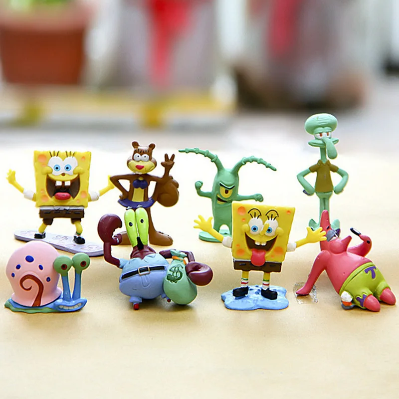 

8pcs SpongeBob SquarePants Anime Figure Patrick Star Squidward Tentacles Gary Plastic Doll Decoration Kids Toy Birthday Gifts