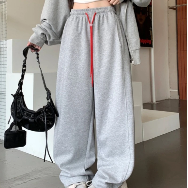 Deeptown Y2k Baggy Casual Sweatpants Woman Korean Popular Basic Wide Leg Grey Sports Pants Joggers Autumn New Essentials Trouser