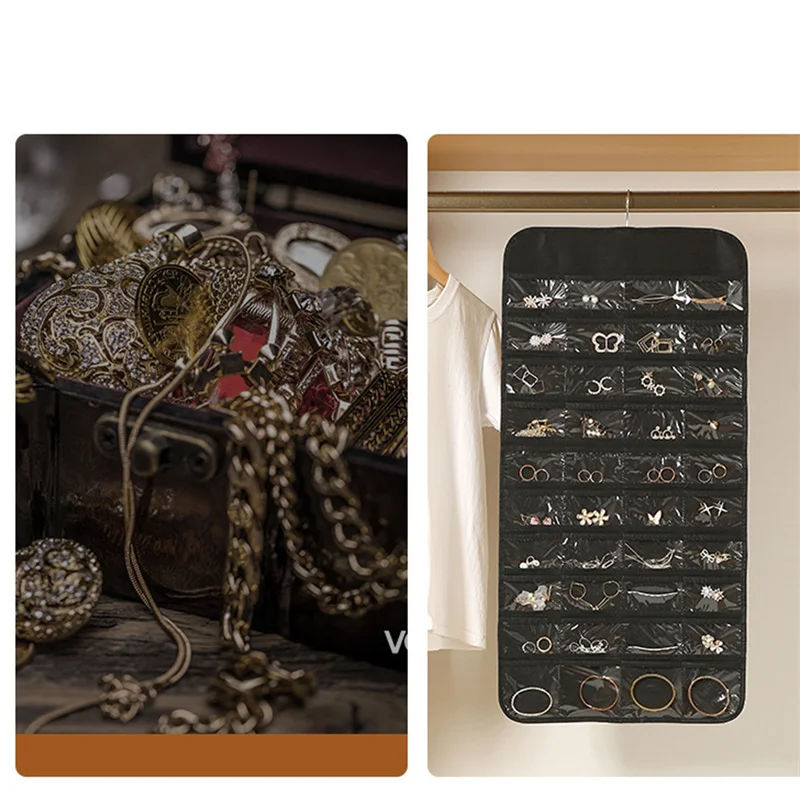 

Большая двухсторонняя подвесная сумка-Органайзер для ювелирных изделий, сумка для хранения, складная сумка из нетканого материала для колец, ожерелий, браслетов