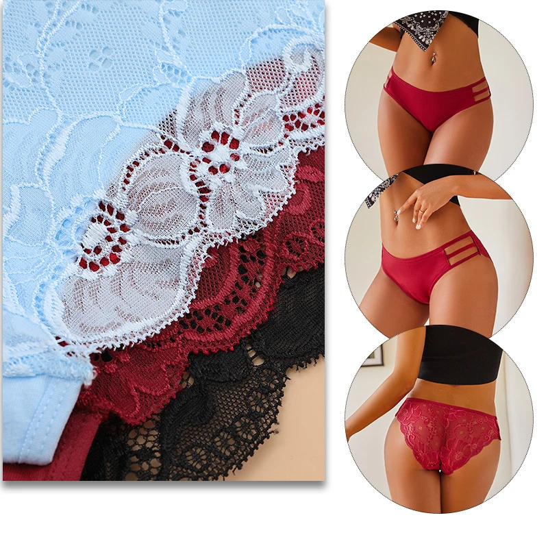 3 шт./комплект женские прозрачные кружевные трусы с низкой посадкой