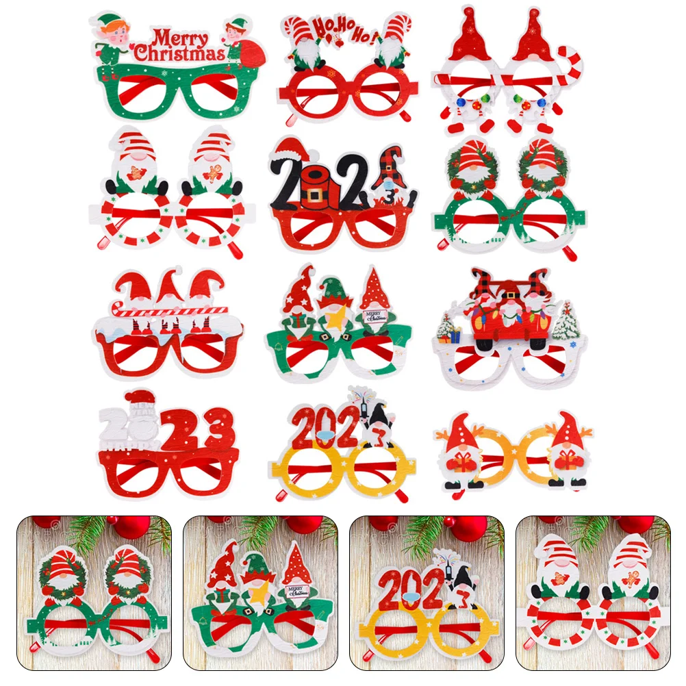 

12 Pcs Christmas Glasses Frame Frames Xmas Kids' Party Supplies Felt Cloth Child Eyeglasses Party Favors