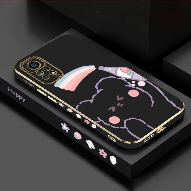 Rainbow Bear Luxury Plating Phone Case For Xiaomi Redmi Note 11 Pro Plus 12Pro Plus 11 11S 10 Pro 12 9S 8 Pro Cover