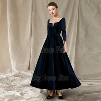 vintage velour wedding guest gown for woman with long sleeve ankle length a line mother of the bride party robe de soriee 2022