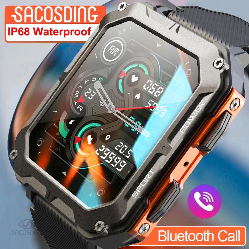 

Military Smart Watch for Men with Bluetooth Call 5ATM Waterproof Outdoor Fitness Tracker Rugged Tactical Watch Health Monitor